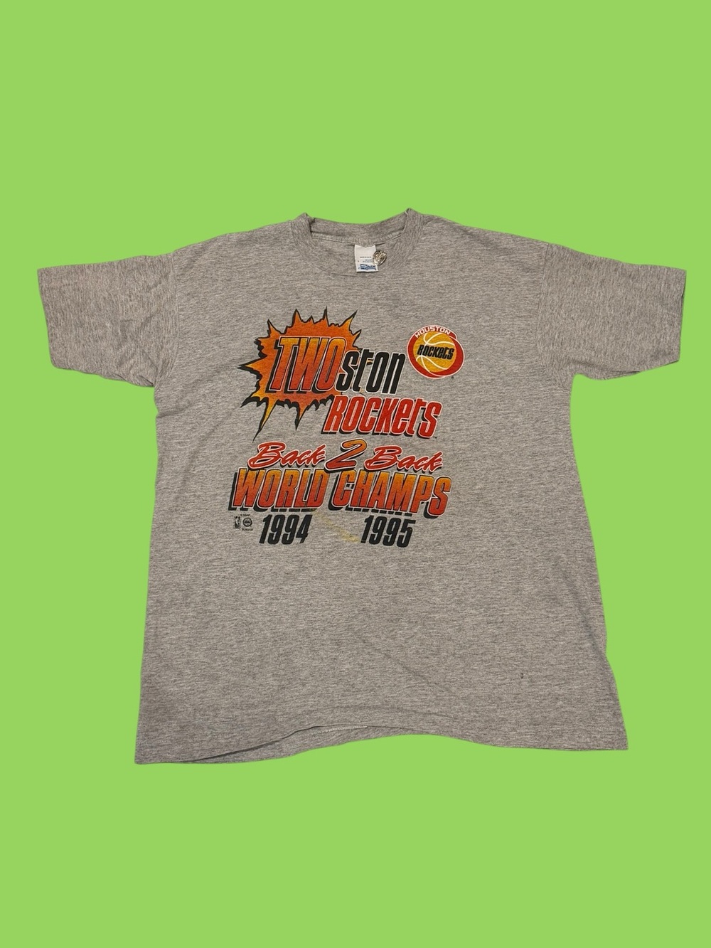 Vintage 1995 Houston Rockets TWOston Double Championship Shirt Single Stitch Lg